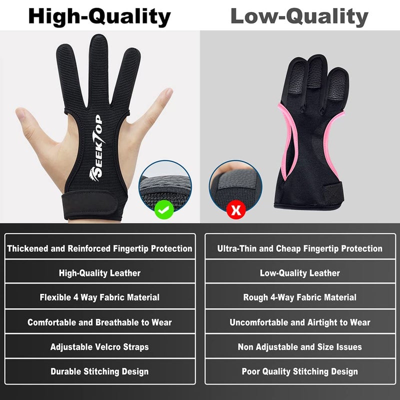 Seektop Archery Gloves Shooting Hunting Leather Three Finger Protector for Youth Adult Beginner - L - Image 5